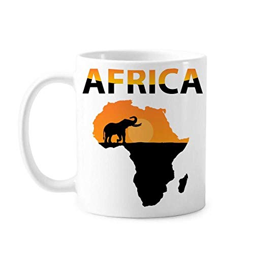 Tasse mit Afrika-Karte, Savanna-Elefant, Wildtier-Motiv, Keramik, Kaffee-Porzellan, Geschirr von DIYthinker