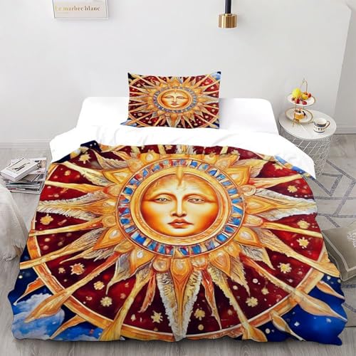 DIZENOR Sun-Bettwäsche-Set für weiche Mikrofaser, originelles Bettbezug-Set, 2-teilig, für Kinder, Jugendliche und Erwachsene, 1 mit Kissenbezügen, Einzelbett (135 x 200 cm) von DIZENOR