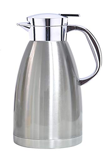 Thermoskanne,Isolierkanne, Kaffeekanne, Kaltgetränkekessel, Haushalt Wasserkrug Flasche, isoliert, doppelwandig, Vakuum-Wasserkoche (Silber, 1.8L) von DIZISLI