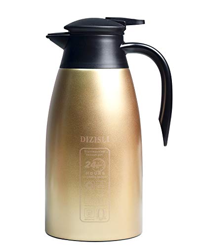 Thermoskanne,Isolierkanne, Kaffeekanne, Kaltgetränkekessel, Haushalt Wasserkrug Flasche, isoliert, doppelwandig, Vakuum-Wasserkoche (Gold, 2.0L) von DIZISLI