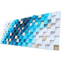 Blau & Gold Holz Wandskulptur Rustikales Mosaik Wandbehang von DInteriorsShop