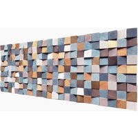 Blaue Und Goldene Holzwandkunst Für Wohnzimmerdekor, Rustikale Holzwandskulptur Modernes Dekor von DInteriorsShop