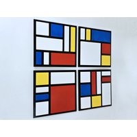 Farbenfrohe Wandkunst Für Moderne Dekoration, Mondrian-stil Holzwandkunst Abstraktes Wohndekor, Abstrakte Kunst in 3D-Holzwandpaneelen von DInteriorsShop