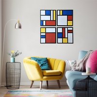 Mondrian Style Holz Wandkunst 3D Moderne Wohnkultur, 4Er Set von DInteriorsShop