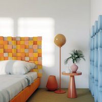 Personalisiertes Kopfteil Aus Holz Modernes Schlafzimmer Dekor, Orange & Gold Wandkunst von DInteriorsShop