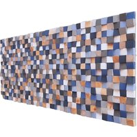 Holz Wandkunst in Grau Und Blau, Original Holzskulptur, Elegantes Wanddekor, Modernes Holzmosaik Für Akkustik-Klimagerät von DInteriorsShop
