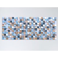 Wandkunst, Blau Und Gold Holz Wandkunst Für Wohnzimmer Deko, Originale Holzwandskulptur, Modernes Holzmosaik Akustik-Conditioner von DInteriorsShop