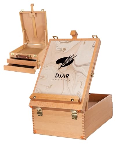 DJAR Große Tischstaffelei mit 3 Schubladen, verstellbare Schreibtischstaffelei aus Buchenholz zum Malen, tragbare Skizzenbox aus Holz für Leinwand, Zeichnen, Kunstbedarf, Erwachsene, Anfänger, Natur DJAR Große Tischstaffelei mit 3 Schubladen, verstellbare Schreibtischstaffelei aus Buchenholz zum Malen, tragbare Skizzenbox aus Holz für Leinwand, Zeichnen, Kunstbedarf, Erwachsene, Anfänger, Natur von DJAR
