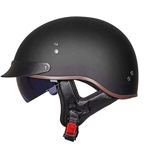 DJCALA Motorrad Halbhelme Brain-Cap · Halbschale Jet-Helm Roller-Helm ECE-Zertifizierung Scooter-Helm Mofa-Helm Retro Motorrad Half Helm mit Built-in Visier für Cruiser Chopper Biker (L, 1) von DJCALA