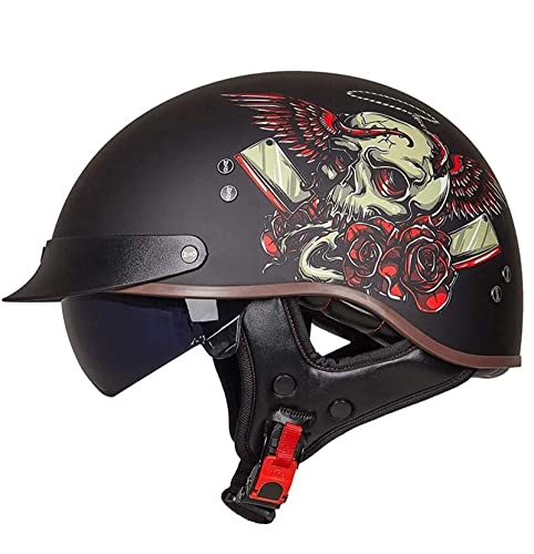 DJCALA Motorrad Halbhelme Brain-Cap · Halbschale Jet-Helm Roller-Helm ECE-Zertifizierung Scooter-Helm Mofa-Helm Retro Motorrad Half Helm mit Built-in Visier für Cruiser Chopper Biker (M, 3) von DJCALA