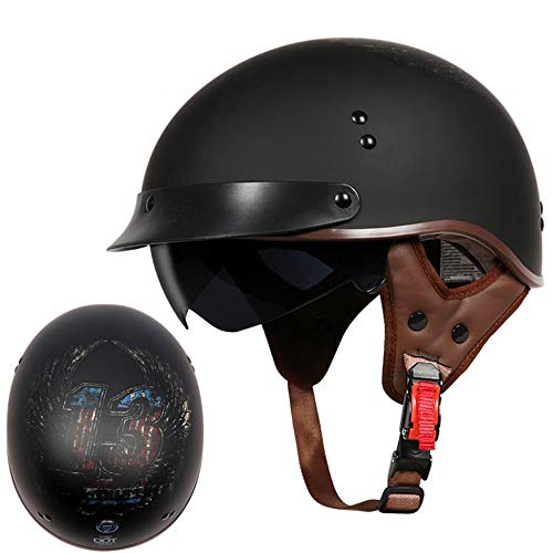 DJCALA Retro Motorrad Halbhelme Brain-Cap · Halbschale Jet-Helm Roller-Helm Open-Face Halbhelm ECE-Zertifizierung Scooter-Helm Mofa-Helm mit Built-in Visier Für Männer Frauen von DJCALA