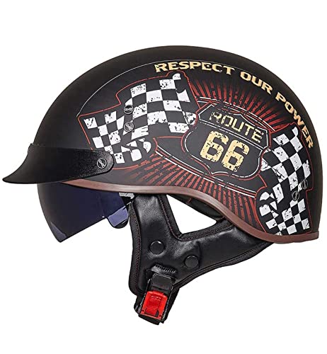 DJCALA Motorrad Halbhelme Brain-Cap · Halbschale Jet-Helm Roller-Helm ECE-Zertifizierung Scooter-Helm Mofa-Helm Retro Motorrad Half Helm mit Built-in Visier für Cruiser Chopper Biker (L, 5) von DJCALA