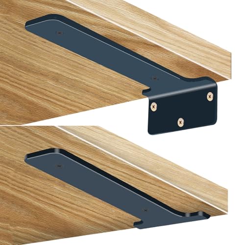 DJCYGG 2 Stück Schwimmende Regalhalterung Regalträger Eisen Regalwinkel Schwerlast Regalhalter,L Wandregal Halterungen für Lagerregal,Bücherregal,Zimmer,Büro,Küchen,mit Schrauben (250mm,Schwarz) von DJCYGG