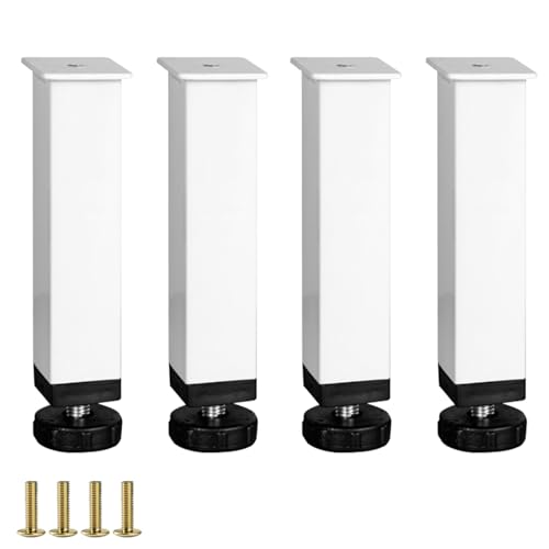 DJCYGG 4 Stück Bettbeine Verstellbare Möbelfüße Stützfüss für Bettrahmen/Bett-Mittellatten,Metall Möbelersatz für DIY-Möbel,Lattenrost-Verstärkungsset,mit Schrauben (Weiß,28cm-30cm) von DJCYGG