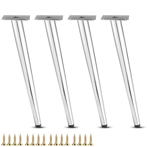 DJCYGG 4 Stück Möbelfüße Tischbeine Metall Schrankfüsse Konisch Ersatz Sofafüße Sockelfüße für TV-Schränke,Schubladen,Couchtisch,Nachttisch,Kommoden,mit Schrauben,Silber (Schräge,35cm) von DJCYGG