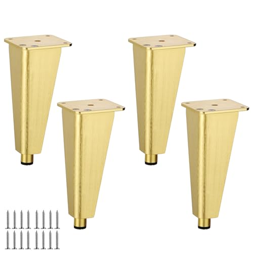 DJCYGG 4 Stück Möbelfüße Verstellbar Schrankbeine Metall Tischbeine Schrankfüsse Bettfüße Ersatz Stützfüße für Sofa,Couchtisch,TV-Schrank,Sideboard,mit Schrauben (Gold,20cm) von DJCYGG