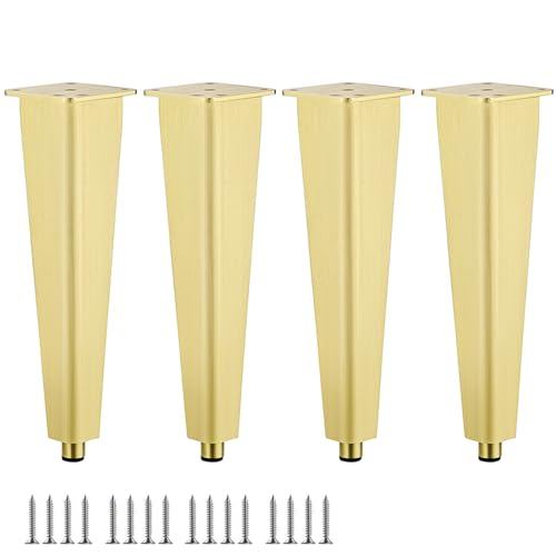 DJCYGG 4 Stück Möbelfüße Verstellbar Schrankbeine Metall Tischbeine Schrankfüsse Bettfüße Ersatz Stützfüße für Sofa,Couchtisch,TV-Schrank,Sideboard,mit Schrauben (Gold,30cm) von DJCYGG