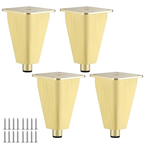 DJCYGG 4 Stück Möbelfüße Verstellbar Schrankbeine Metall Tischbeine Schrankfüsse Bettfüße Ersatz Stützfüße für Sofa,Couchtisch,TV-Schrank,Sideboard,mit Schrauben (Gold,8cm) von DJCYGG