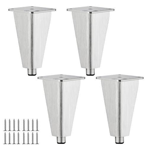 DJCYGG 4 Stück Möbelfüße Verstellbar Schrankbeine Metall Tischbeine Schrankfüsse Bettfüße Ersatz Stützfüße für Sofa,Couchtisch,TV-Schrank,Sideboard,mit Schrauben (Silber,8cm) von DJCYGG