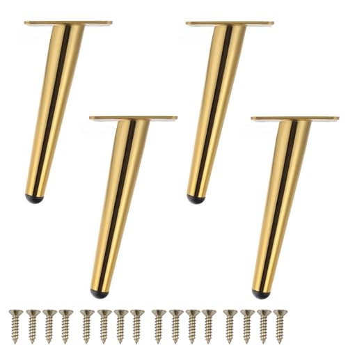 DJCYGG 4 Stück Möbelfüße Verstellbar Tischbeine Schrankfüsse Sofafüß Metall Ersatz Stützfüße für Sideboard Kommode Sockelfuß Fernsehschrank Couchtisch Lowboard mit Schrauben (Gold,17cm) von DJCYGG