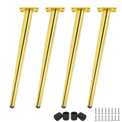 DJCYGG 4 Stück Möbelfüße Verstellbar Tischbeine Schrankfüsse Sofafüß Metall Ersatz Stützfüße für Sideboard Kommode Sockelfuß Fernsehschrank Couchtisch Lowboard mit Schrauben (Gold,25cm) von DJCYGG