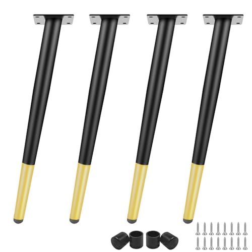 DJCYGG 4 Stück Möbelfüße Verstellbar Tischbeine Schrankfüsse Sofafüß Metall Ersatz Stützfüße für Sideboard Kommode Sockelfuß Fernsehschrank Couchtisch Lowboard mit Schrauben (Schwarz+Gold,55cm) von DJCYGG