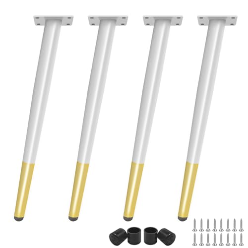 DJCYGG 4 Stück Möbelfüße Verstellbar Tischbeine Schrankfüsse Sofafüß Metall Ersatz Stützfüße für Sideboard Kommode Sockelfuß Fernsehschrank Couchtisch Lowboard mit Schrauben (Weiß+Gold,90cm) von DJCYGG