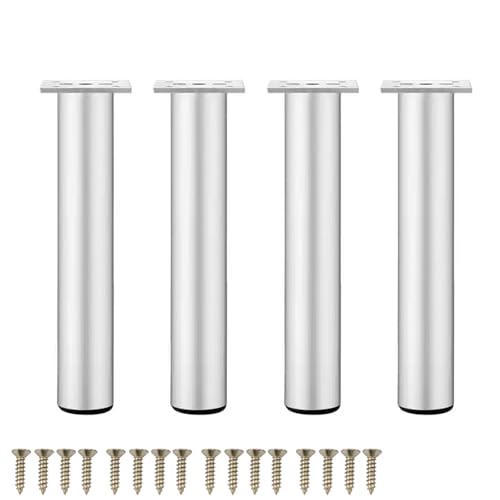 DJCYGG 4 Stück Möbelfüße Verstellbare Tischbeine Sofa Füße Metall Schrankfüsse Sockelfuß für Möbel,Küche,Schreibtisch,Fernsehschrank,Bett,Nachttisch,Lehrstuhl,mit Schrauben (Silber,6cm) von DJCYGG