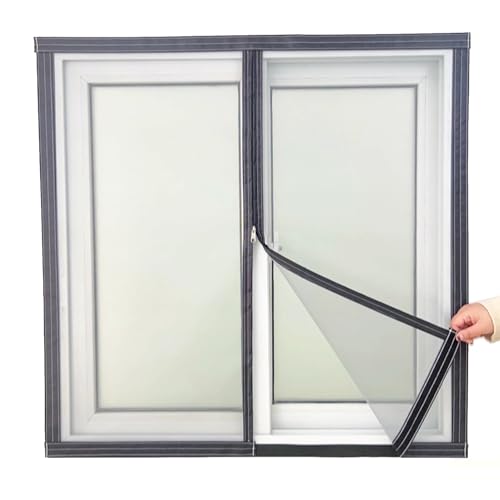 DJCYGG Fliegengitter Dachfensterf Fliegenvorhang mit Reißverschluss ohne Bohren für Jedes Fenster,Fliegenschutz Insektenschutz Selbstklebend,Schwarz Rahmen Graue Netz (85cm x 110cm) von DJCYGG
