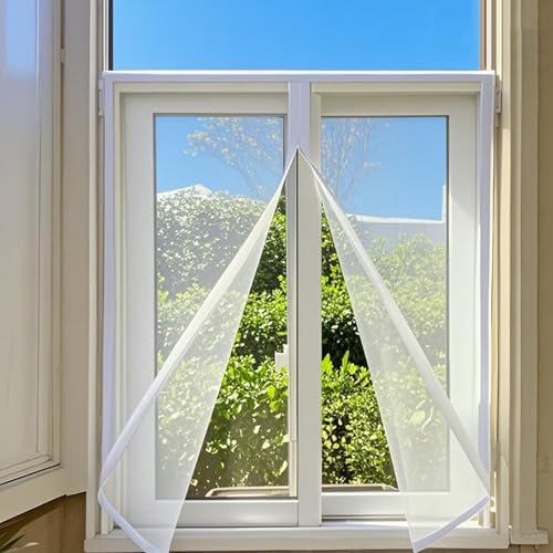 DJCYGG Fliegengitter für Fenster Weiß Verstärktes Mesh Insektenschutz Moskitonetz Fenster Hält Insekten/Fliegen/Mücken Fern,Ohne Bohren Klebmontage,Wiederverwendbar (65cm x 70cm) von DJCYGG