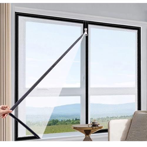 DJCYGG Fliegengitter für Fenster mit Reißverschluss,Insektenschutz ohne Bohren,Fliegengitter mit Selbstklebendem Klettband,Mückennetz & Moskitonetz für Balkontür,Anpassbar (115cm x 110cm) von DJCYGG