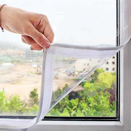 DJCYGG Thermofolie Fenster Isolierfolie Winter Kälteschutz Fensterisolierung,Isolierfolie zur Wärmedämmung an Fenstern,mit Selbstklebende Band,Wiederverwendbar,Anpassbar (130cm x 155cm) von DJCYGG