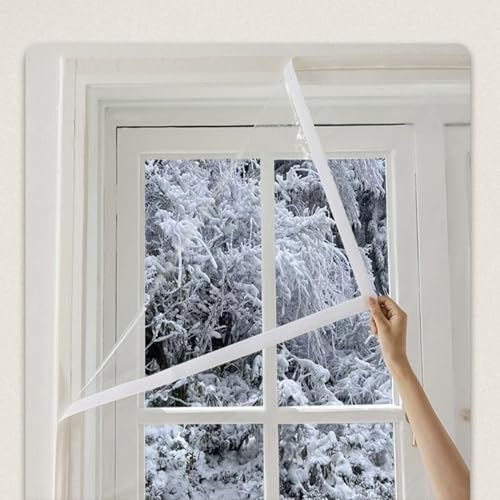 Fenster Isolierfolie Transparente,Kälteschutz Fenster Isolierung Schutz-Vorhang, Winddichte Staubdicht Fensterisolierung,Selbstklebend,Wiederv Erwendbar (160cm x 200cm) von DJCYGG