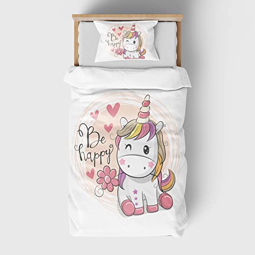 DJDEA Bettwäsche Kinder Atmungsaktiv Mikrofaser 3-teiliges Einhorn Bettwäsche mit Reißverschluss Bettwäsche 200 x 200 cm mit 2 Kissenbezug 80x80cm von DJDEA