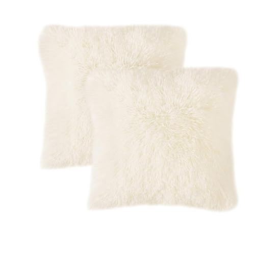 DJDEA Kissenbezüge 2er Set - Kuschelkissen Flauschig Kissen 40x40 Bezug - Künstlich Pelz Sofakissen - Dekorative Dekokissen - Superweich Kissen Flauschig Kissenbezug für Sofa 40x40 cm Beige von DJDEA