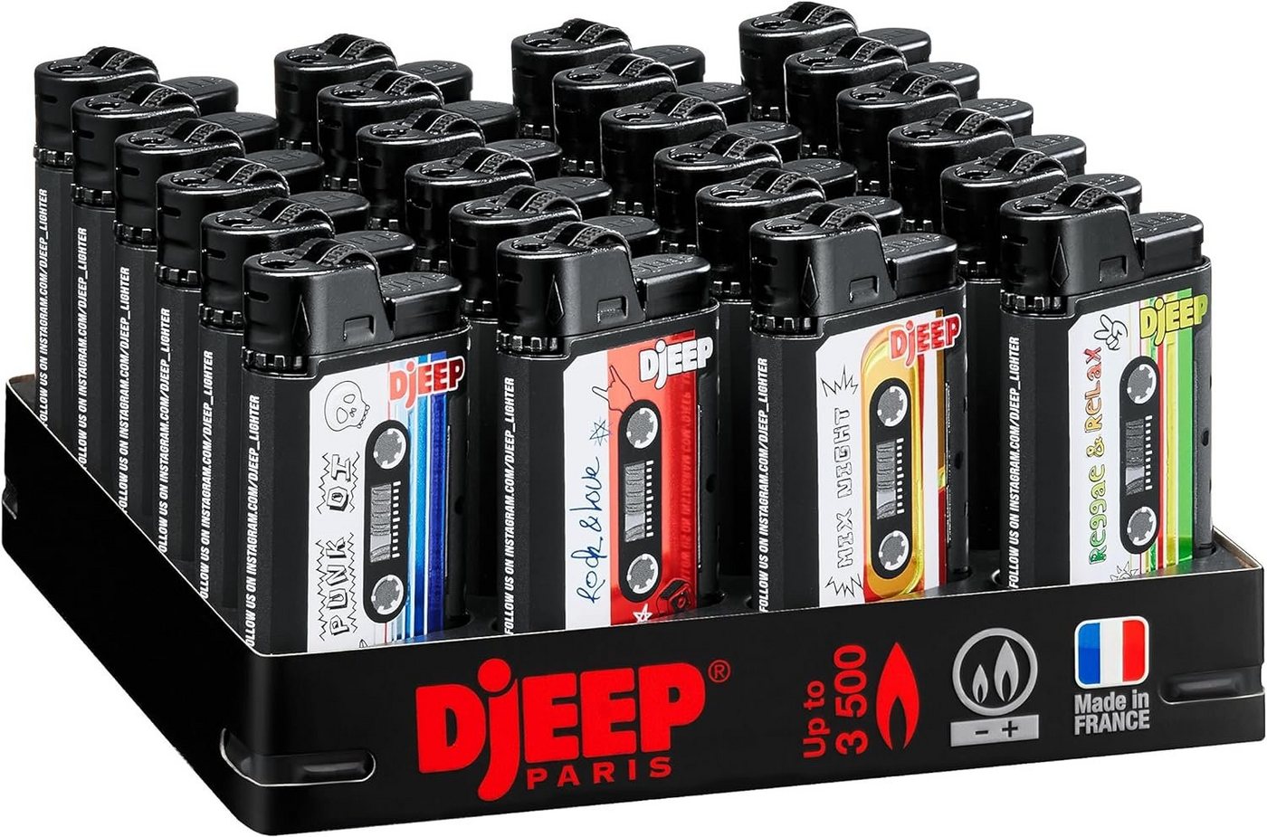 DJEEP Feuerzeuge DJEEP Feuerzeuge, bis zu 3.500 Zündungen, „Tape“-Design – 24 Stück (24-St) von DJEEP