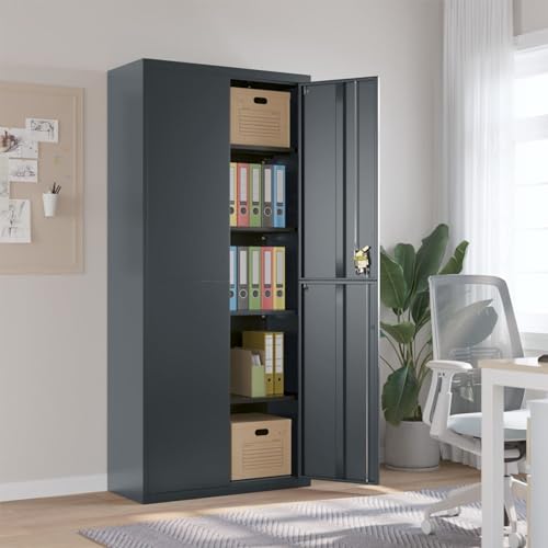 DJEKA Aktenschränke Abschließbare Metallschrank 90 x 40 x 200 cm Werkzeugschrank Büroschrank Abschließbar Anthrazit Stahlschrank Mehrzweckschrank Metall von DJEKA