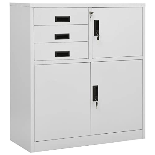 DJEKA Aktenschrank Abschließbar Metallschrank Büroschrank Werkstattschrank Mehrzweckschrank Stahl-Hellgrau-90x40x102 cm von DJEKA