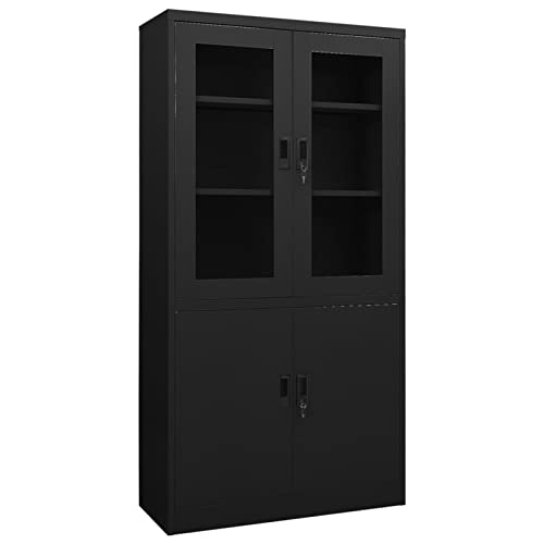 DJEKA Aktenschrank Abschließbar Metallschrank Büroschrank Werkstattschrank Mehrzweckschrank Stahl-Schwarz-90x40x180 cm-2 von DJEKA