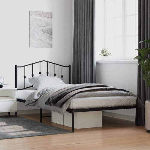 DJEKA Bettgestell 107x203 Bettrahmen Metall 107x203 Bett 107x203 mit lattenrost Metallbett Gästebett Jugendbett für Schlafzimmer Gästezimmer-Schwarz-mit Kopfteil-107 x 203 cm von DJEKA