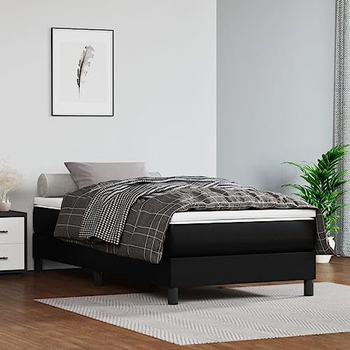 DJEKA Boxspringbett 90x190 Kunstleder Palettenbett 90x190 Polsterbett 90x190 mit Stützbeinen Doppelbett Bettrahmen Jugendbett Kunstleder-Schwarz-90 x 190 cm-25 cm von DJEKA