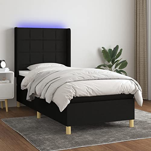 DJEKA Boxspringbett 90x200 mit Matratze und Led Bett Komplett Polsterbett 90x200 Bett 90x200 mit matratze Bett Mit Led Boxspringbett Led Doppelbett -Schwarz-90 x 200 cm von DJEKA