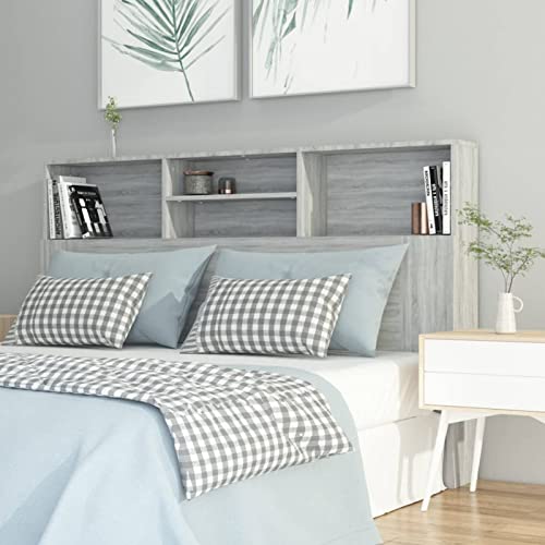 DJEKA Kopfteil Bett Mit Stauraum 160x19x103,5 cm Kopfteil mit Ablagen Kopfteil Bett Kopfenden Bett Kopfteil Kopfteil-Regal Wand-Kopfteil Bücherregal Kopfteil Grau Sonoma von DJEKA