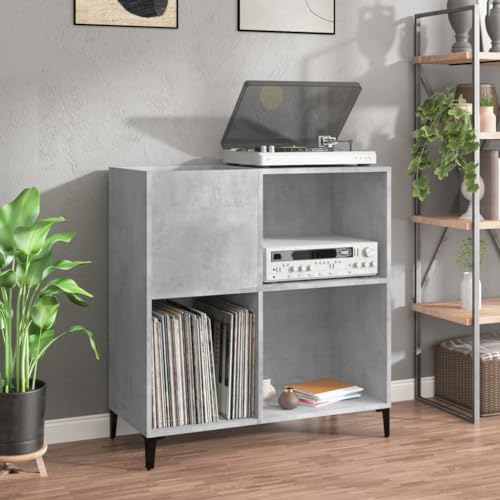 DJEKA Plattenschrank Holz Record Player Cabinet Betongrau-74 Plattenspieler Schrank 84,5x38x89 cm Regal Für Schallplatten Schallplattenschrank Regal Schallplatten Holzwerkstoff von DJEKA