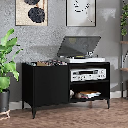 DJEKA Plattenschrank Holz Record Player Cabinet Schwarz-83 Plattenspieler Schrank 84,5x38x48 cm Regal Für Schallplatten Schallplattenschrank Regal Schallplatten Holzwerkstoff von DJEKA