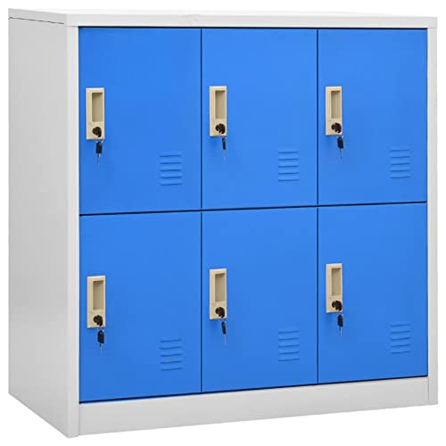 DJEKA Spind Mit 6 Fächern 1 STK Schließfachschrank 6 Fächer Stahlschrank Abschließbar Spind Schrank Hellgrau und Blau Schließfächer Schrank Schließfächer Wertsachen Schrank 90x45x92,5 cm Stahl von DJEKA