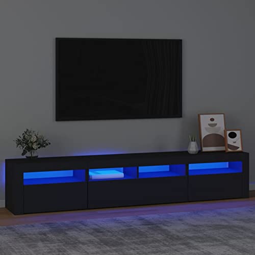 DJEKA TV Schrank Mit Led Leuchten Lowboard 210 x 35 x 40 cm Fernsehschrank Mit Led Schwarz TV Board Lowboard Wohnzimmer Tv Board Mit Led Fernsehtisch Mit Led von DJEKA