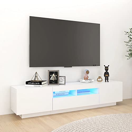 DJEKA TV Schrank led 180cm TV lowboard TV Board Fernsehschrank TV Schrank TV Bank TV Möbel Sideboard für Wohnzimmer Schlafzimmer-Weiß-180x35x40 cm von DJEKA