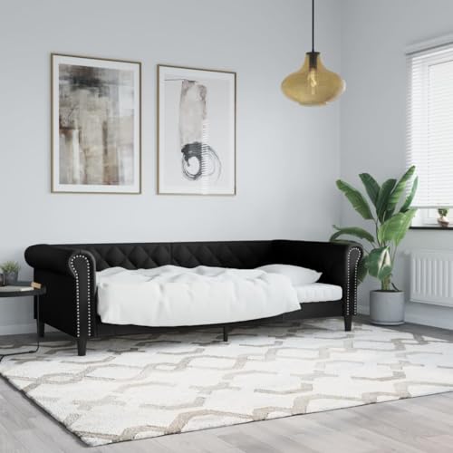 DJEKA Tagesbett Schlafsofa Sofabett Bett Sofa mit Schlaffunktion Bettgestell Schlafcouch Bettrahmen Einzelbetten Kunstleder Matratze Nicht enthalten-Schwarz-Kunstleder-80 x 200 cm-ohne Matratze von DJEKA