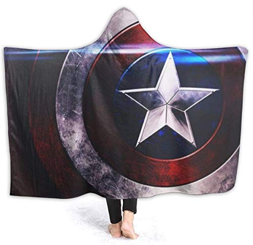 Kapuzendecke Captain America Avenger Superheld Shield Nap Decke Doppelschicht Wearable Sherpa Fleece Bettwohn Büro Wohnzimmer Spiel Reisedecke Mantel Für Erwachsene Kinder Junge (Size : 130cm*150cm) von DJFT